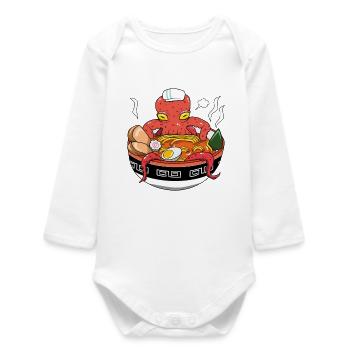 Drôle de Poulpe Chef Ramen Bowl Art de la cuisine japonaise - Body bébé manches longues biologique - blanc - Devant
