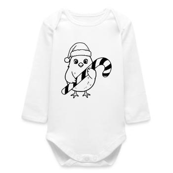 Oiseau de Noël mignon avec illustration de canne d’orge d’orge - Body bébé manches longues biologique - blanc - Devant