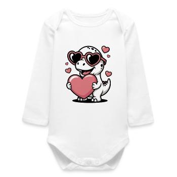 Herzbrillen-Dino voller Liebe - Baby Organic Langarmbody - Weiß - Vorne