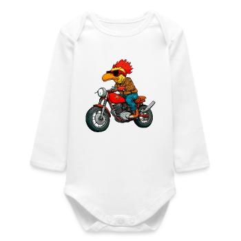 Motorcyclist Chicken - Baby Organic Long-Sleeved Bodysuit - white - Front