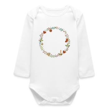 Couronne de feuilles de Noël illustrée avec décoration - Body bébé manches longues biologique - blanc - Devant