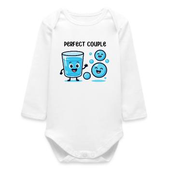 Smiling Water and Bubbles Fun Cartoon - Baby Organic Long-Sleeved Bodysuit - white - Front