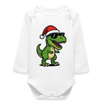 T-Rex Santa with sunglasses - Baby Organic Long-Sleeved Bodysuit - white - Front