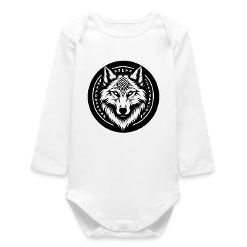 Wolf mit nordischen Symbolen - Baby Organic Langarmbody - Weiß - Vorne