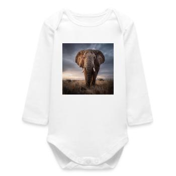 Faune majestueuse d’éléphant Afrique Savane - Body bébé manches longues biologique - blanc - Devant