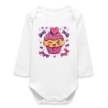 Herzsprinkle Cupcake Charme - Baby Organic Langarmbody - Weiß - Vorne