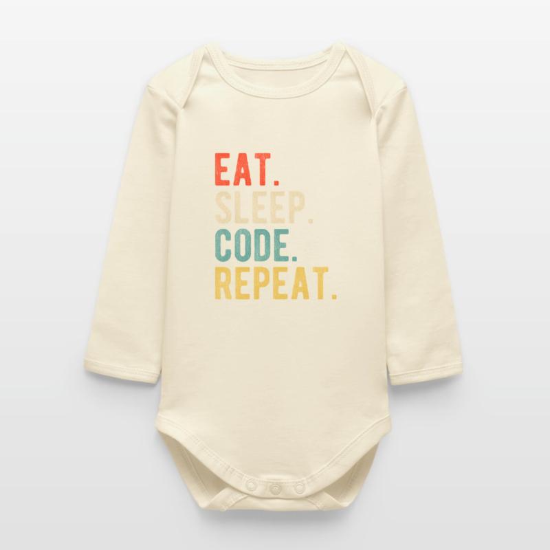Eat Sleep Code Repeat Programmierer Nerd Retro Baby Organic Langarmbody