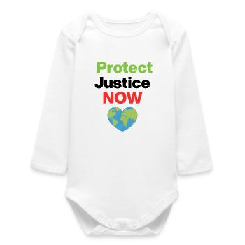 Protect Justice – Act Now, Ecological, Environmental - Baby Organic Long-Sleeved Bodysuit - white - Front