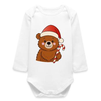 Petit ours de Noël mignon avec une canne d’orge d’orge - Body bébé manches longues biologique - blanc - Devant