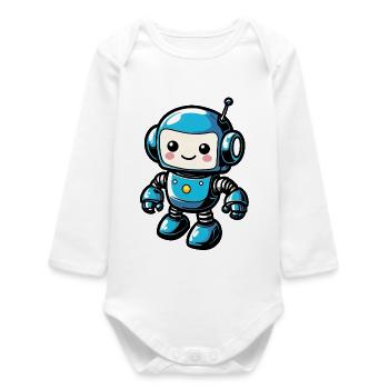 Blauer Roboterfreund Sticker - Baby Organic Langarmbody - Weiß - Vorne