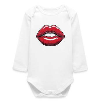 Kussmund Comic-Style Lippe Rot - Baby Organic Langarmbody - Weiß - Vorne