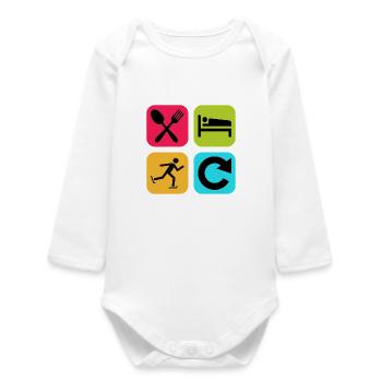 Essen, schlafen, Schlittschuhlaufen wiederholen, lustiges Zitat - Baby Organic Langarmbody - Weiß - Vorne