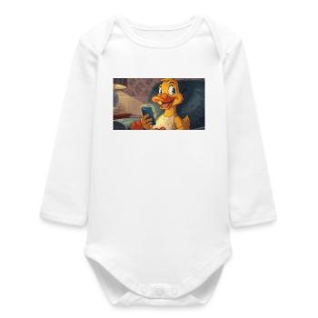 Duck on the smartphone - Baby Organic Long-Sleeved Bodysuit - white - Front