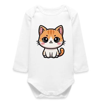 Chibi Tabby Kitten Tee Art - Baby Organic Long-Sleeved Bodysuit - white - Front