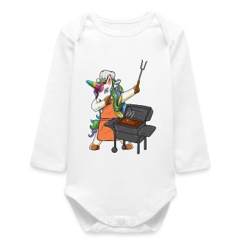Dabbing Unicorn BBQ Grill Master Funny Barbecue - Baby Organic Long-Sleeved Bodysuit - white - Front