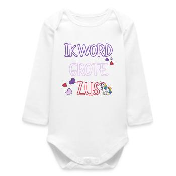 Ich werde eine große Schwester sein – süße Ankündigung - Baby Organic Langarmbody - Weiß - Vorne