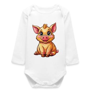 Sitzendes Schwein - Baby Organic Langarmbody - Weiß - Vorne
