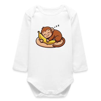 Schlafender Affe mit Banane - Baby Organic Langarmbody - Weiß - Vorne