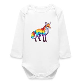 Buntes Fuchs-Regenbogen-Pop-Art-Aquarell - Baby Organic Langarmbody - Weiß - Vorne