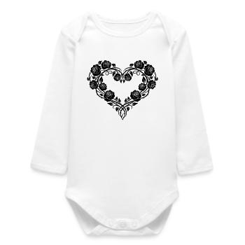 Ornement en forme de cœur de roses – Design floral romantique - Body bébé manches longues biologique - blanc - Devant