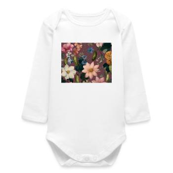 Botanical Pickle Pattern – Floral Cucumber Design - Baby Organic Long-Sleeved Bodysuit - white - Front