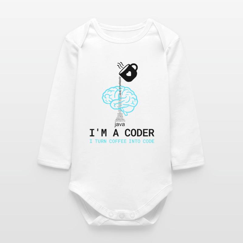 T-shirt Coder : Du café dans le code – Nerdy Programmie Body bébé manches longues biologique