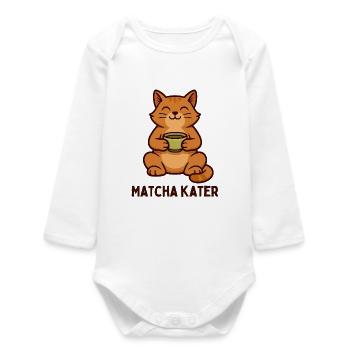 Matcha Kater Teezeit Grafik - Baby Organic Langarmbody - Weiß - Vorne