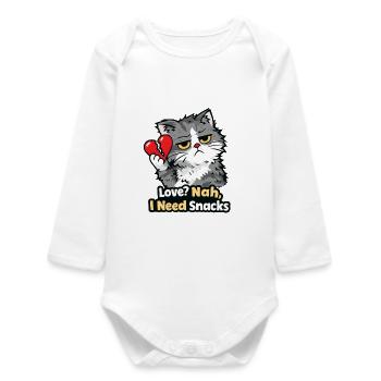 Funny Anti - Valentine day Cat - Baby Organic Long-Sleeved Bodysuit - white - Front