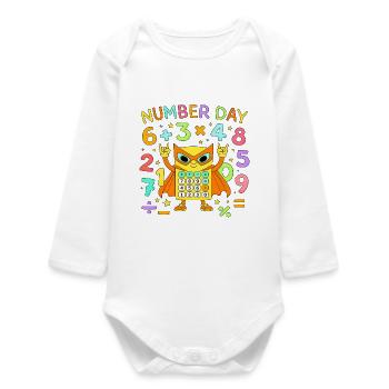 Nummer Tag Mathematik-Katzenrechner Held - Baby Organic Langarmbody - Weiß - Vorne