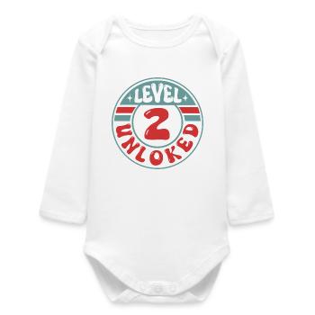 Level 2 Unlocked – Cool Gamer Birthday Design - Baby Organic Long-Sleeved Bodysuit - white - Front