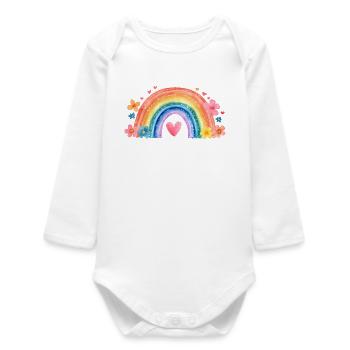 Rainbow School Enrollment – Cute Girl Design - Baby Organic Long-Sleeved Bodysuit - white - Front