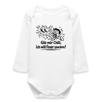 Fire Spitting Eating Chili - Baby Organic Long-Sleeved Bodysuit - white - Front