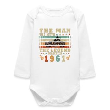 Vintage 1961 Born Motorcycle Birthday Gift - Baby Organic Long-Sleeved Bodysuit - white - Front