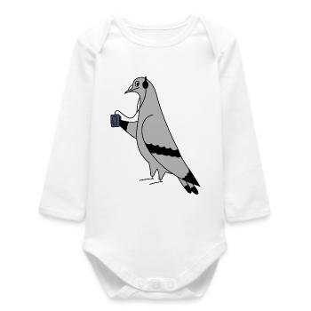 Pigeon avec casque et lecteur cassette – Urban - Body bébé manches longues biologique - blanc - Devant