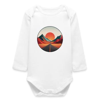 Vintage Travel Logo - Adventurers - Retro Landscape - Baby Organic Long-Sleeved Bodysuit - white - Front