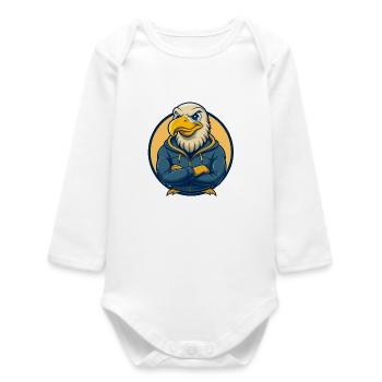 Albatross Kawaii Mascot Cartoon Clipart Logo Badge - Baby Organic Long-Sleeved Bodysuit - white - Front