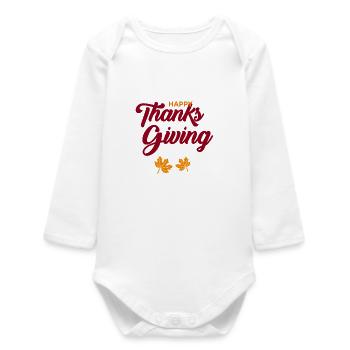Bon scénario de Thanksgiving avec feuilles - Body bébé manches longues biologique - blanc - Devant