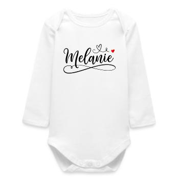 Melanie Last name First name with heart - Baby Organic Long-Sleeved Bodysuit - white - Front