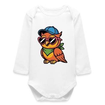Lustige  Eule mit Sonnenbrille - Baby Organic Langarmbody - Weiß - Vorne