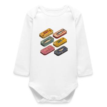 Retro Sardinen Dosen Vintage Küche - Baby Organic Langarmbody - Weiß - Vorne