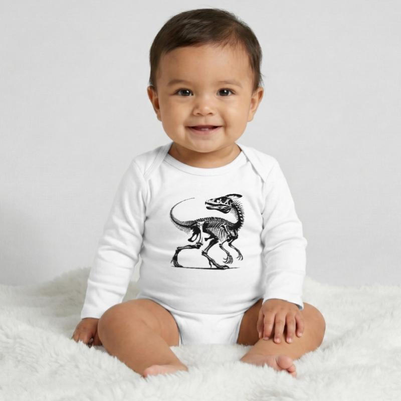 Dinosaur Raptor with Backbone Bones Baby Organic Long-Sleeved Bodysuit