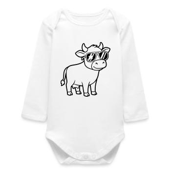 Coole Kuh Sonnenbrille Lässig Vektor - Baby Organic Langarmbody - Weiß - Vorne