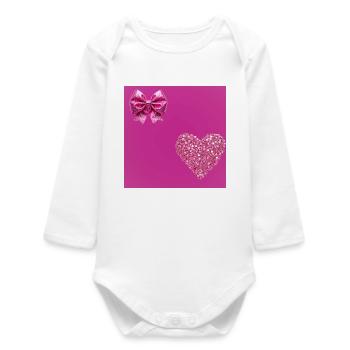 Glitter Heart & Bow Pink Romance - Baby Organic Long-Sleeved Bodysuit - white - Front