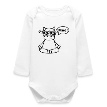 Yoga Cow Meditation Moo Comic Vector - Baby Organic Long-Sleeved Bodysuit - white - Front