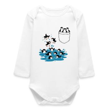 Penguin Jump Into The Water Pocket Design - Baby Organic Long-Sleeved Bodysuit - white - Front