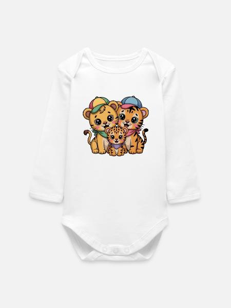 Süße Löwe Tiger Leopard Freunde - Baby Organic Langarmbody - Weiß