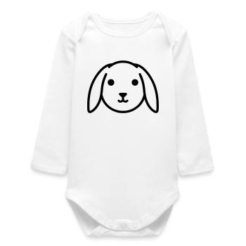 Cute floppy ear bunny rabbit head - Baby Organic Long-Sleeved Bodysuit - white - Front