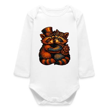 Steampunk Raccoon Cuddle - Baby Organic Long-Sleeved Bodysuit - white - Front
