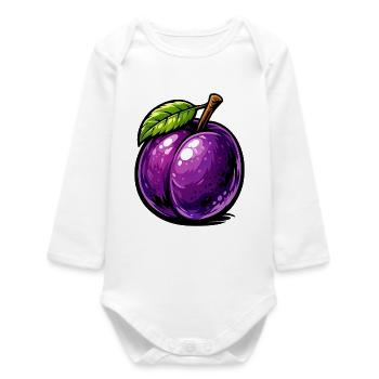 Cartoon plum with rich purple tones and shiny - Baby Organic Long-Sleeved Bodysuit - white - Front