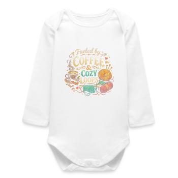 Fueled by Coffee & Cozy Loops - Baby Organic Long-Sleeved Bodysuit - white - Front